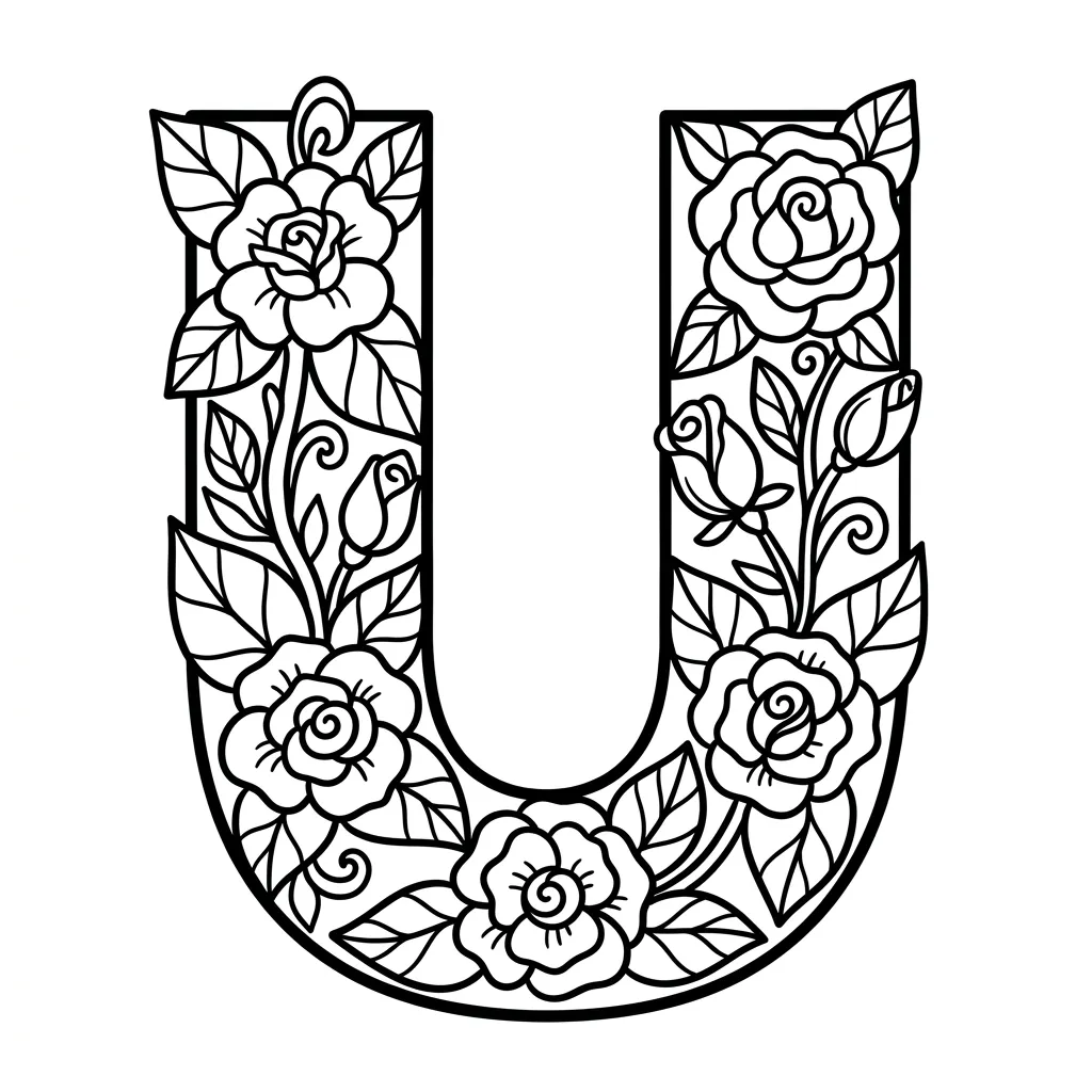 Letter U-bloemen kleurplaat 12 Letter U bloemen kleurplaat 4