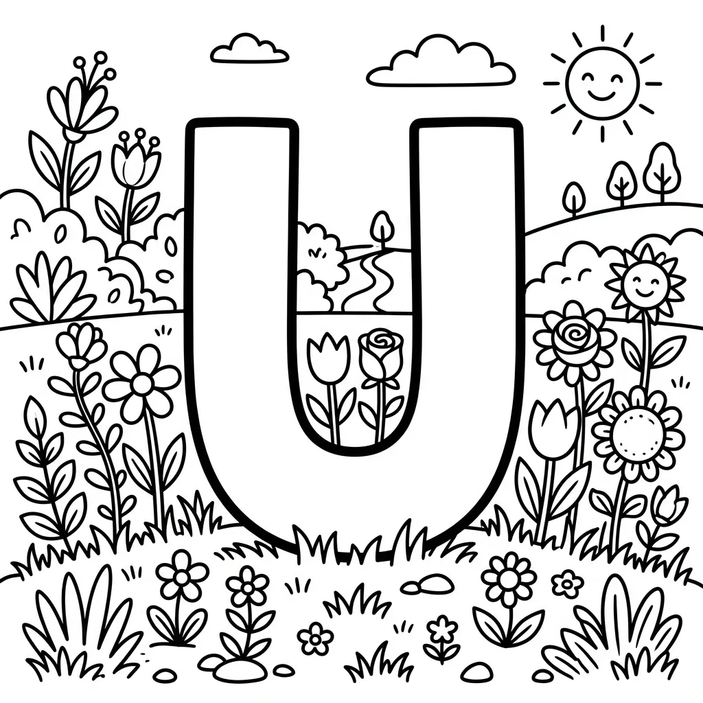 Letter U-bloemen kleurplaat 13 Letter U bloemen kleurplaat 5