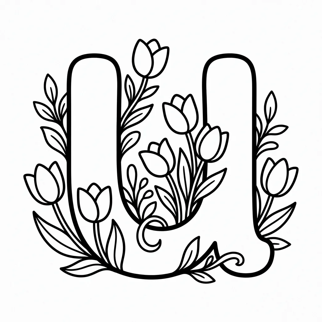 Letter U-bloemen kleurplaat 14 Letter U bloemen kleurplaat 6