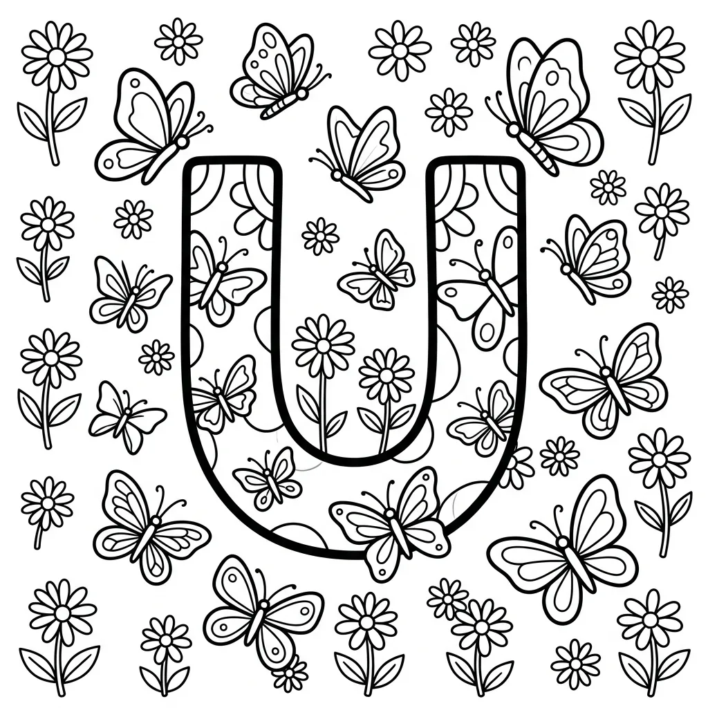 Letter U-bloemen kleurplaat 18 Letter U bloemen kleurplaat 10