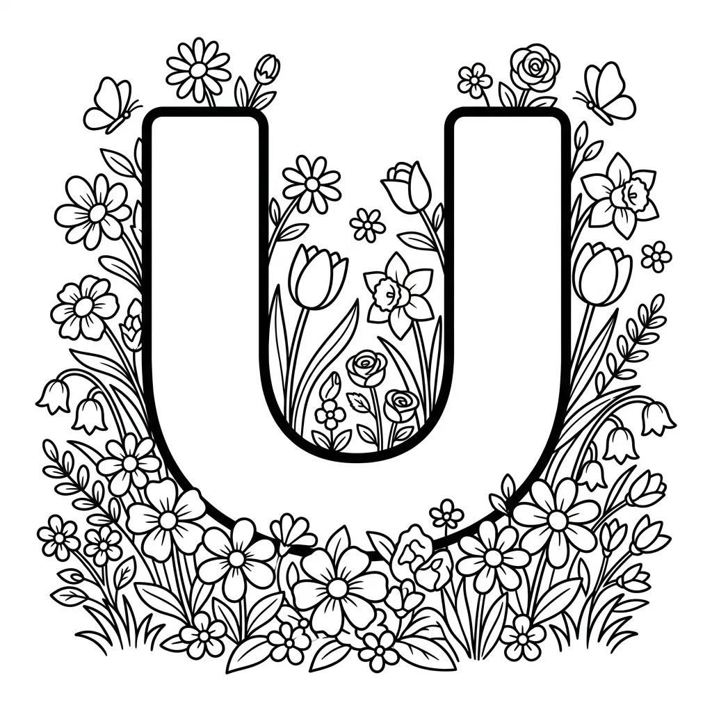 Letter U-bloemen kleurplaat 8 Letter U bloemen kleurplaat