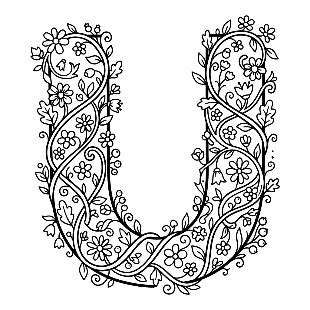 Letter U-bloemen kleurplaat 9 Letter U bloemen kleurplaat 1