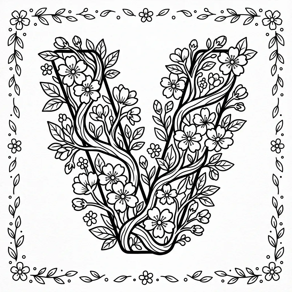 Letter V-bloemen kleurplaat 10 Letter V bloemen kleurplaat 2