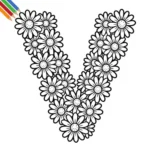 Letter V-bloemen kleurplaat thumbnail