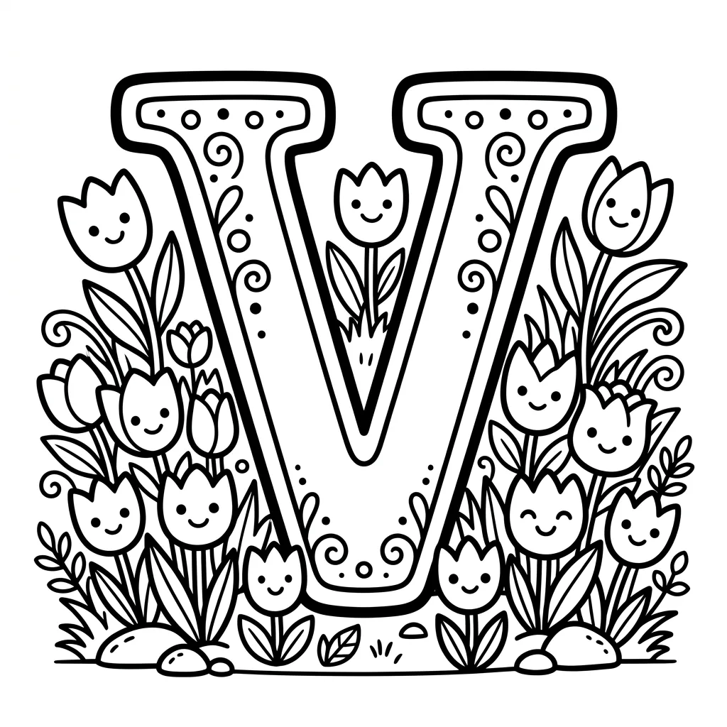 Letter V-bloemen kleurplaat 11 Letter V bloemen kleurplaat 3
