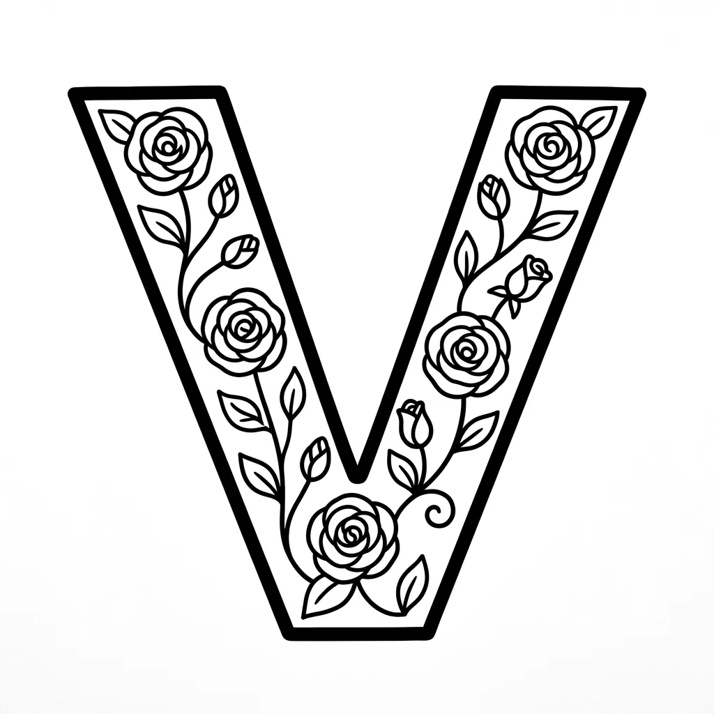 Letter V-bloemen kleurplaat 12 Letter V bloemen kleurplaat 4