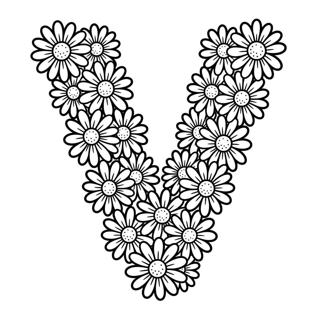 Letter V-bloemen kleurplaat 13 Letter V bloemen kleurplaat 5