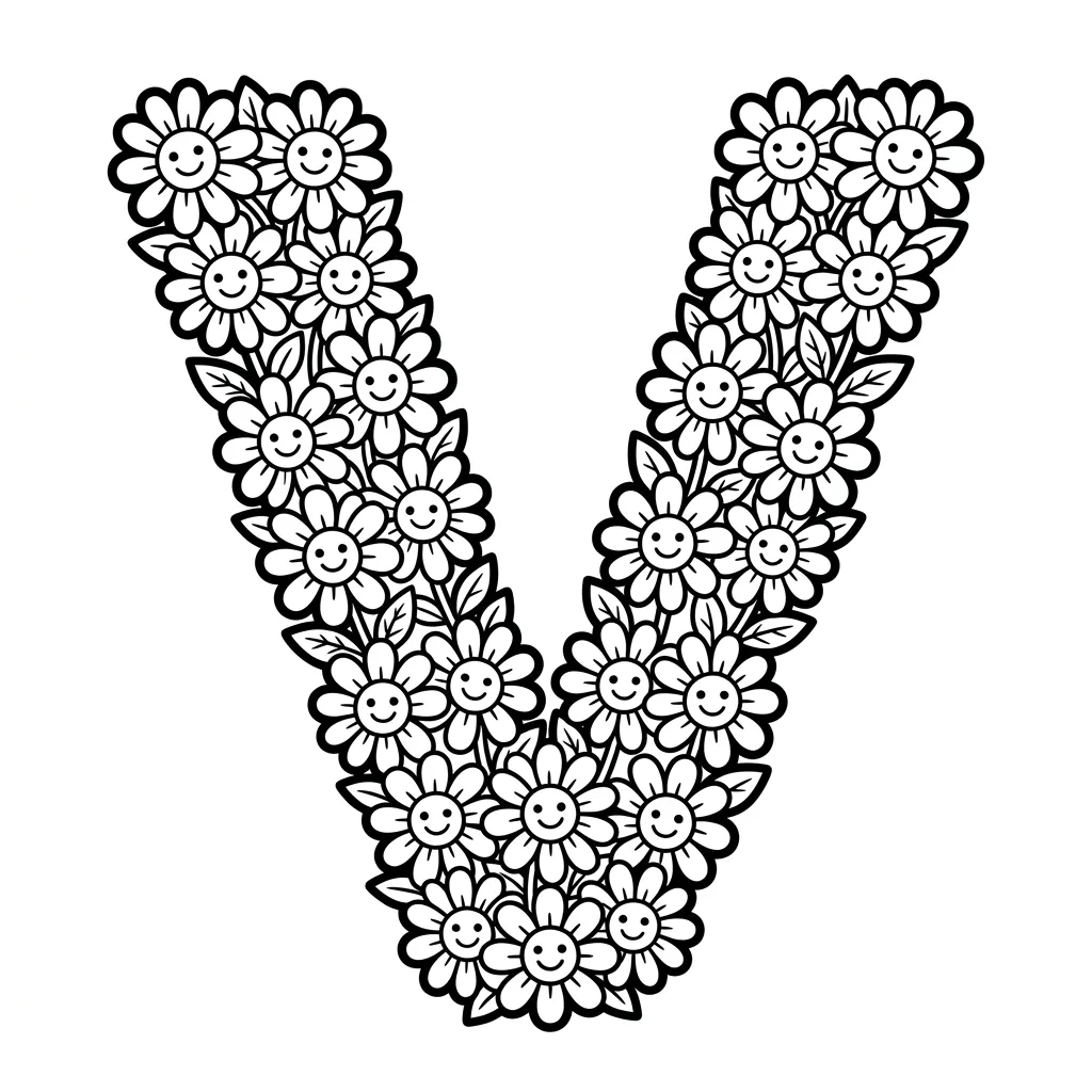 Letter V-bloemen kleurplaat 14 Letter V bloemen kleurplaat 6