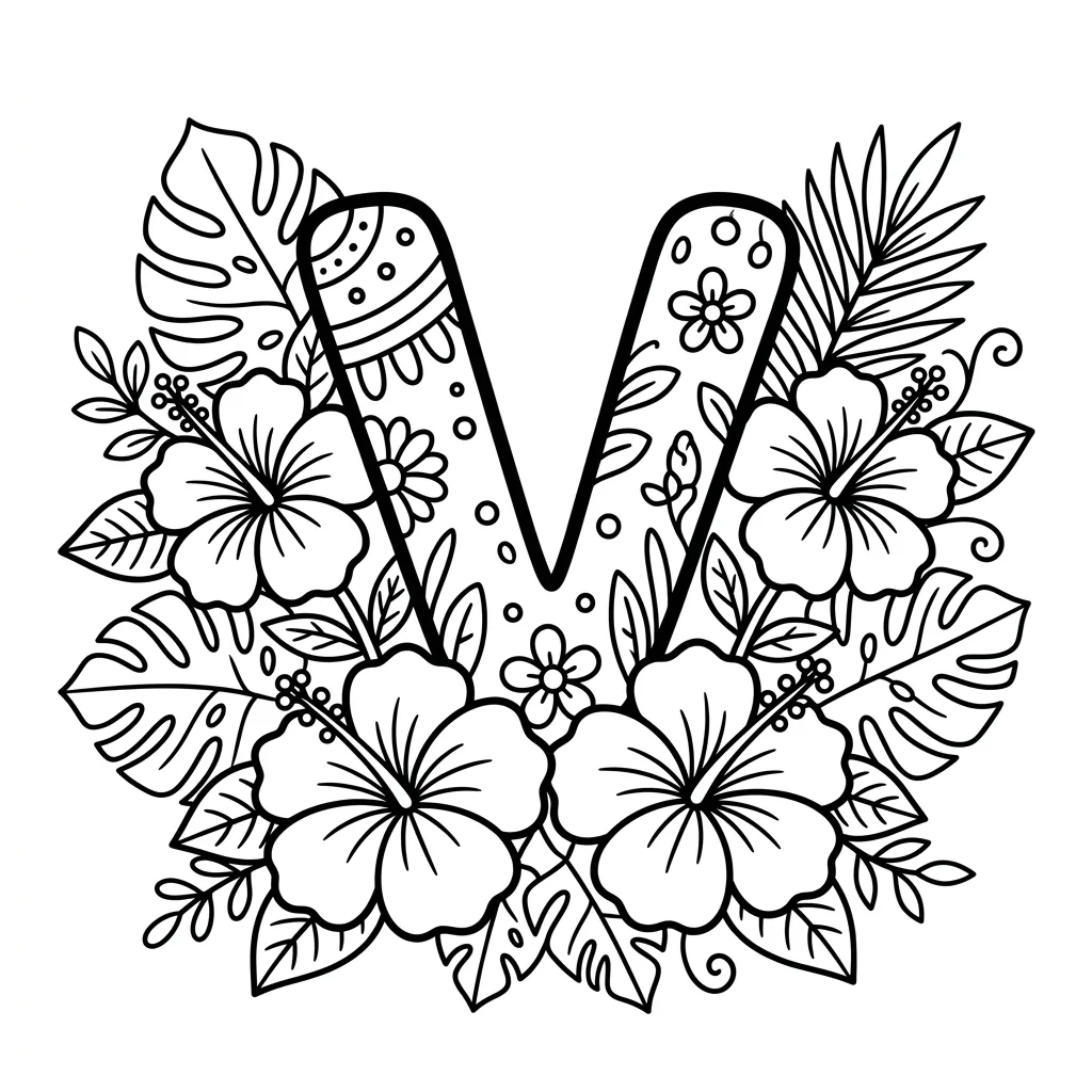 Letter V-bloemen kleurplaat 15 Letter V bloemen kleurplaat 7