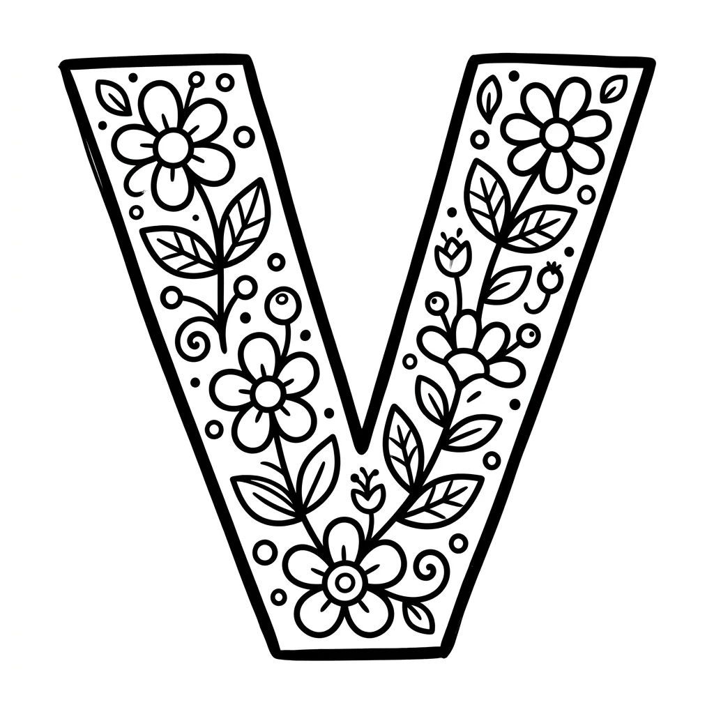 Letter V-bloemen kleurplaat 8 Letter V bloemen kleurplaat