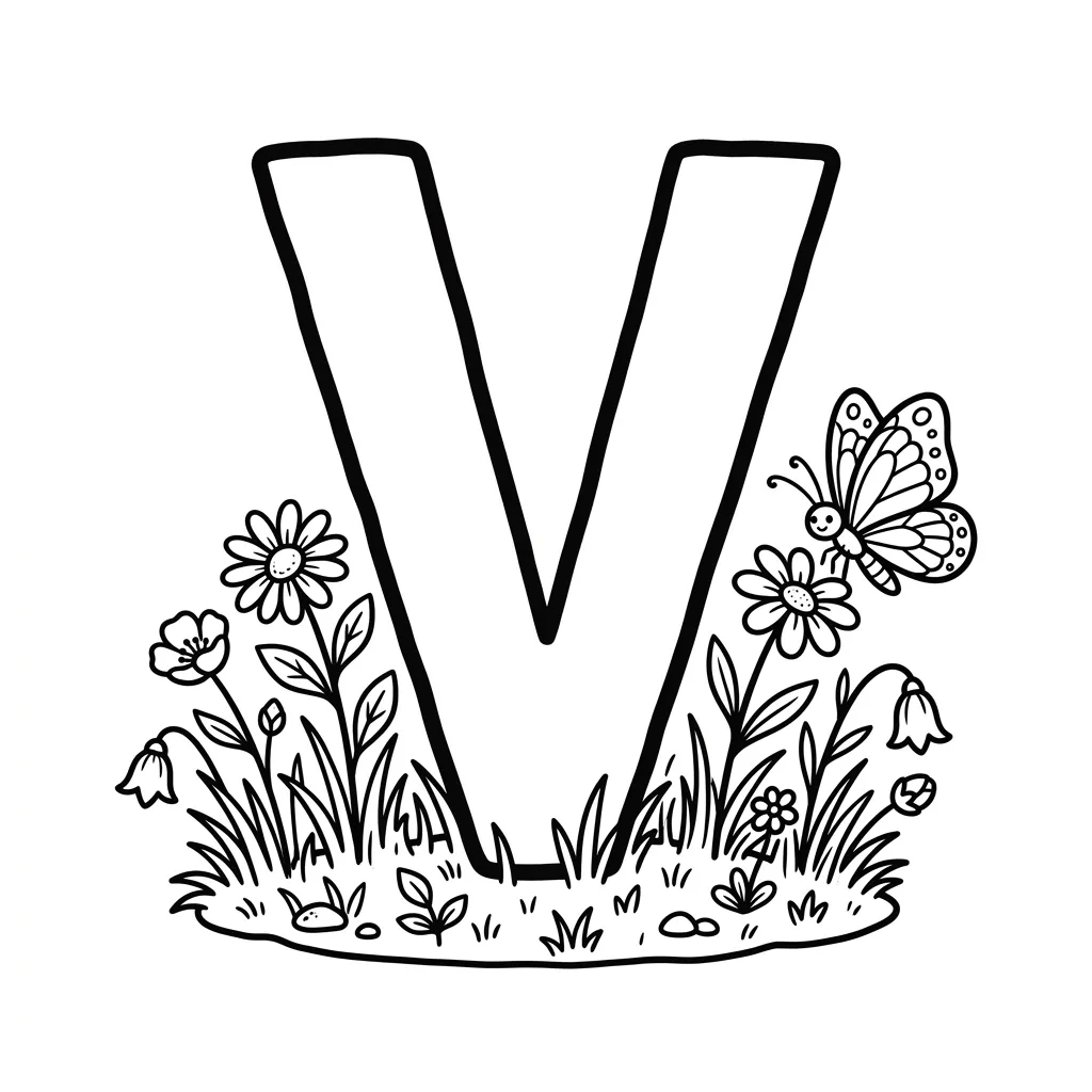 Letter V-bloemen kleurplaat 9 Letter V bloemen kleurplaat 1