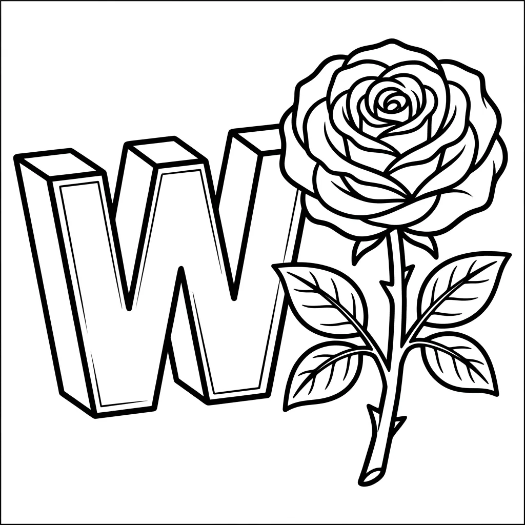 Letter W bloemen kleurplaat 8