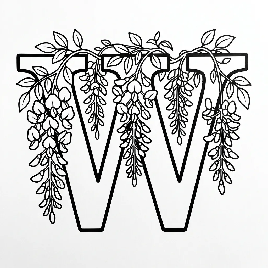 Letter W bloemen kleurplaat 7