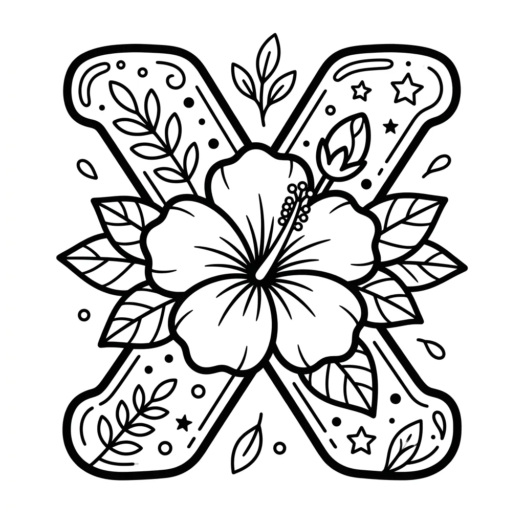 Letter X bloemen kleurplaat 2