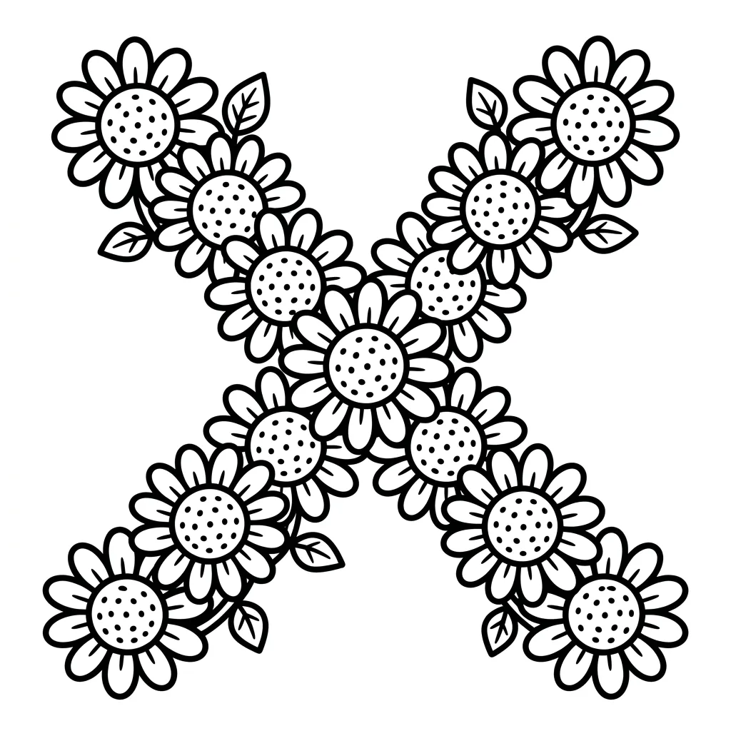 Letter X bloemen kleurplaat 4