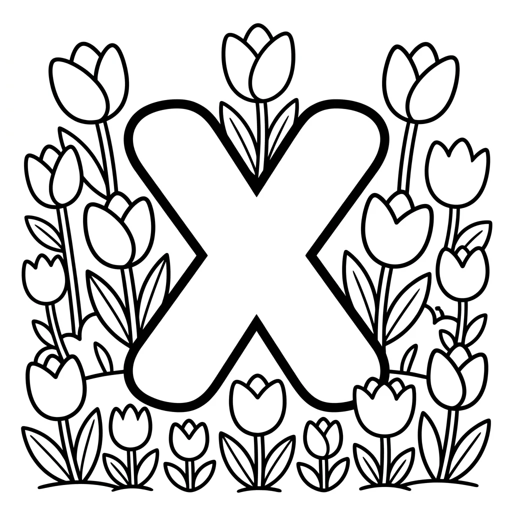 Letter X bloemen kleurplaat 5