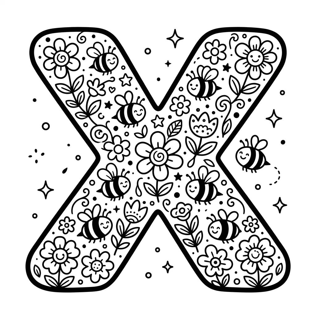 Letter X bloemen kleurplaat 6