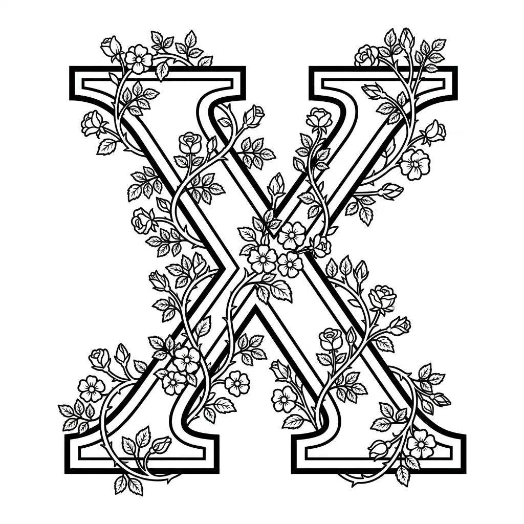 Letter X bloemen kleurplaat