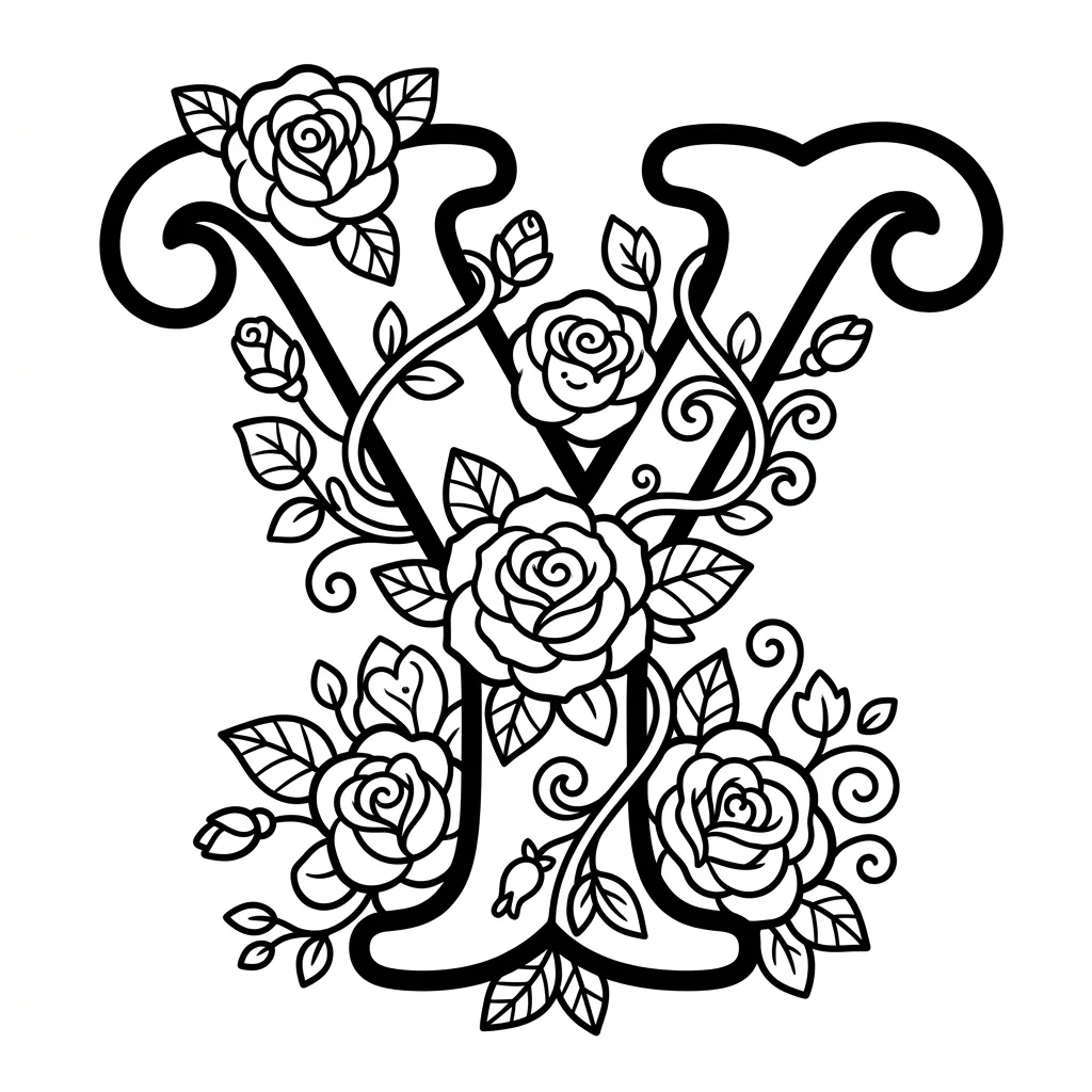 Letter Y-bloemen kleurplaat 9 Letter Y bloemen kleurplaat 1