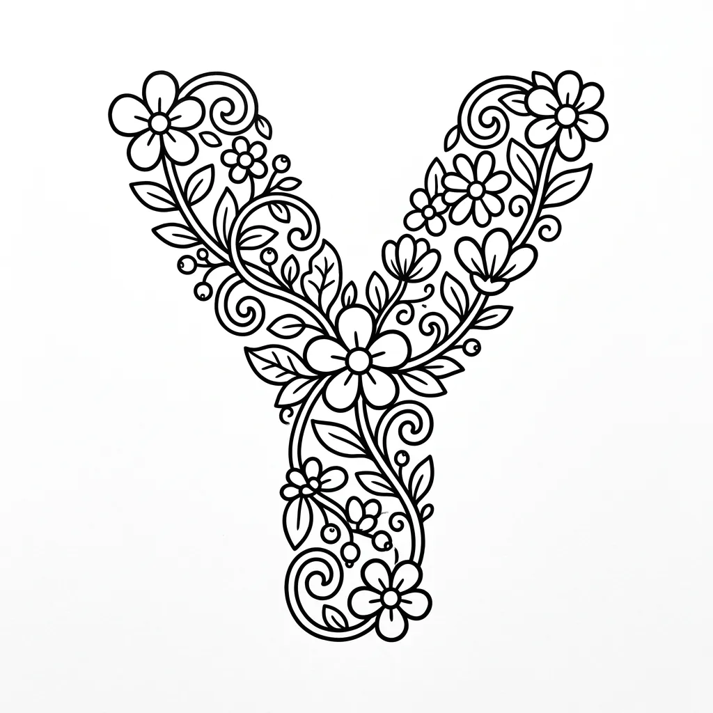 Letter Y-bloemen kleurplaat 8 Letter Y bloemen kleurplaat