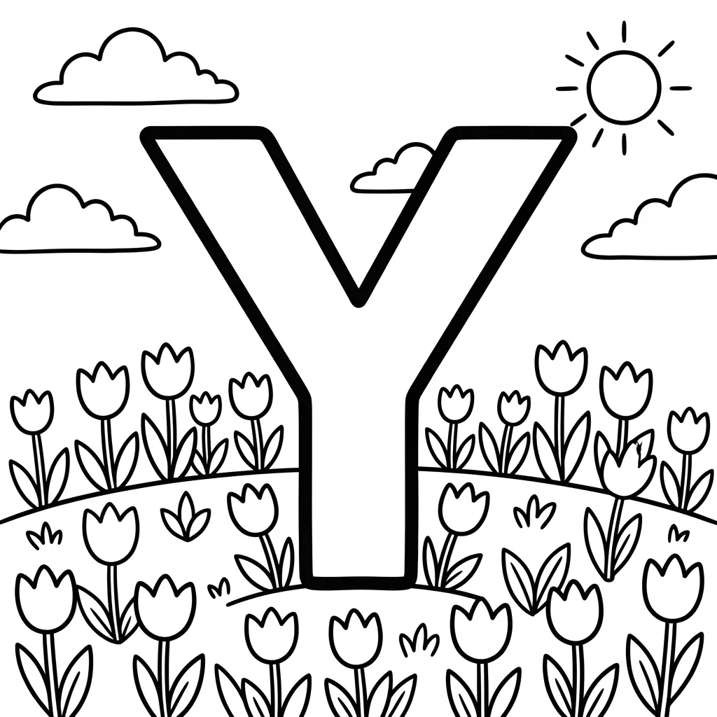 Letter Y-bloemen kleurplaat 10 Letter Y bloemen kleurplaat 2