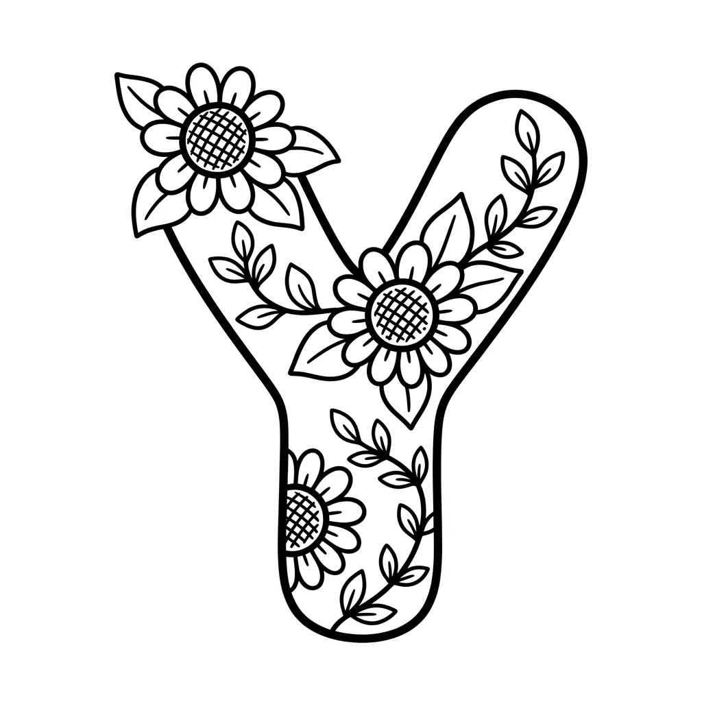 Letter Y-bloemen kleurplaat 11 Letter Y bloemen kleurplaat 3