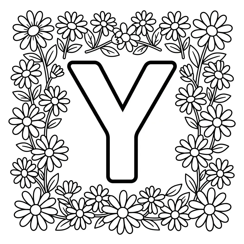 Letter Y-bloemen kleurplaat 12 Letter Y bloemen kleurplaat 4