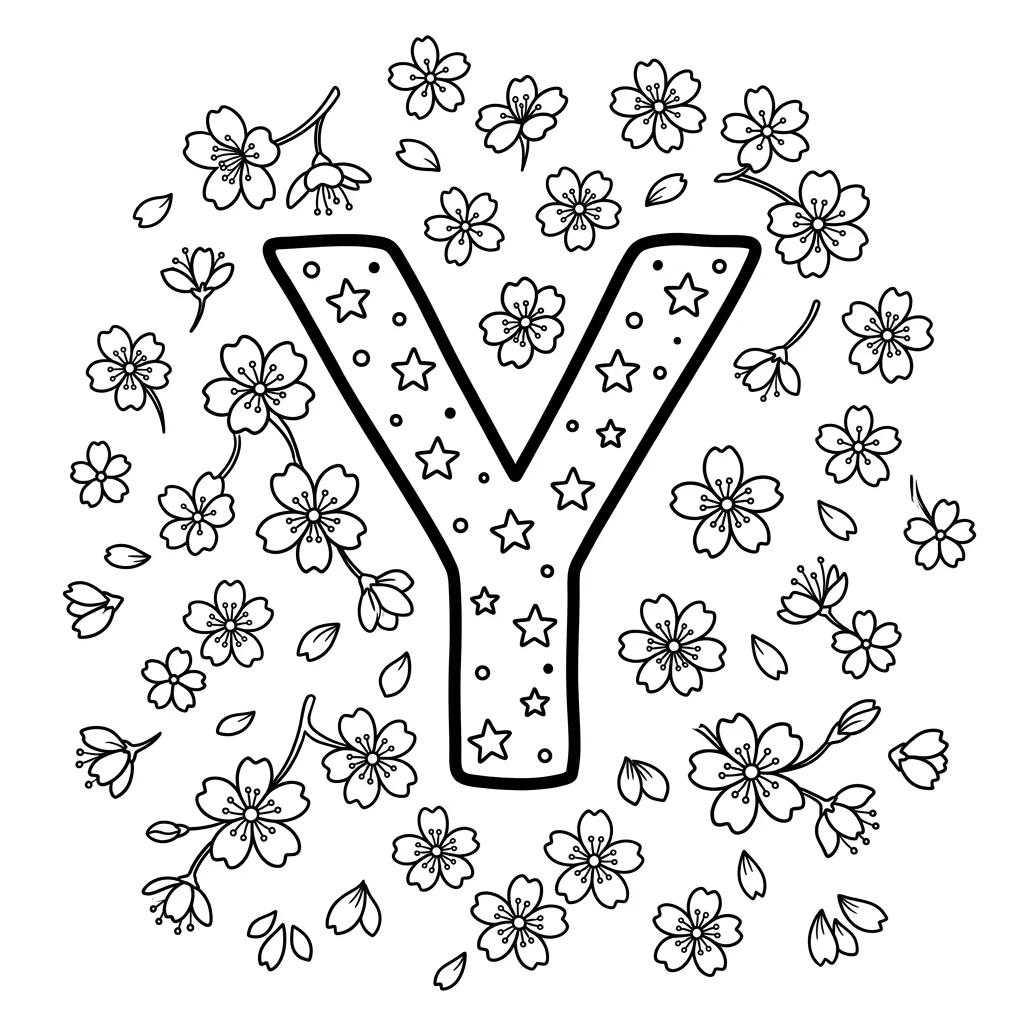Letter Y-bloemen kleurplaat 14 Letter Y bloemen kleurplaat 6