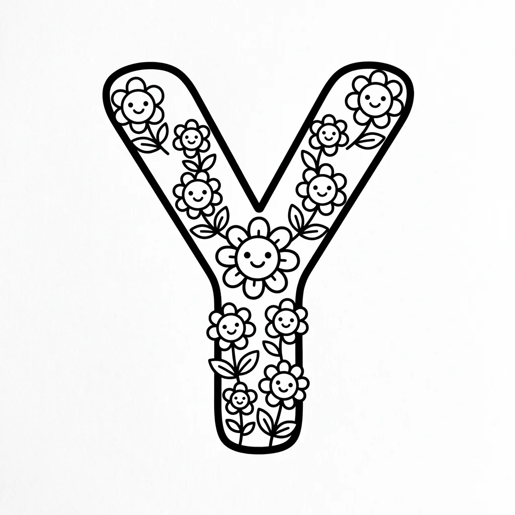 Letter Y-bloemen kleurplaat 16 Letter Y bloemen kleurplaat 8