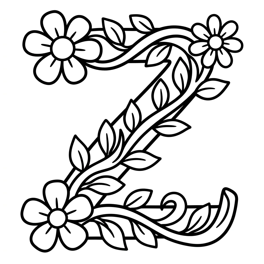 Letter Z-bloemen kleurplaat 12 Letter Z bloemen kleurplaat 4