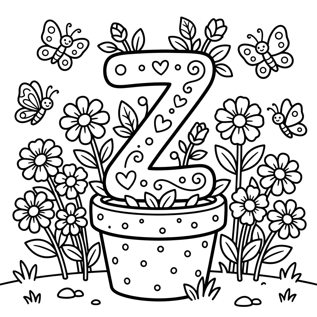 Letter Z-bloemen kleurplaat 13 Letter Z bloemen kleurplaat 5