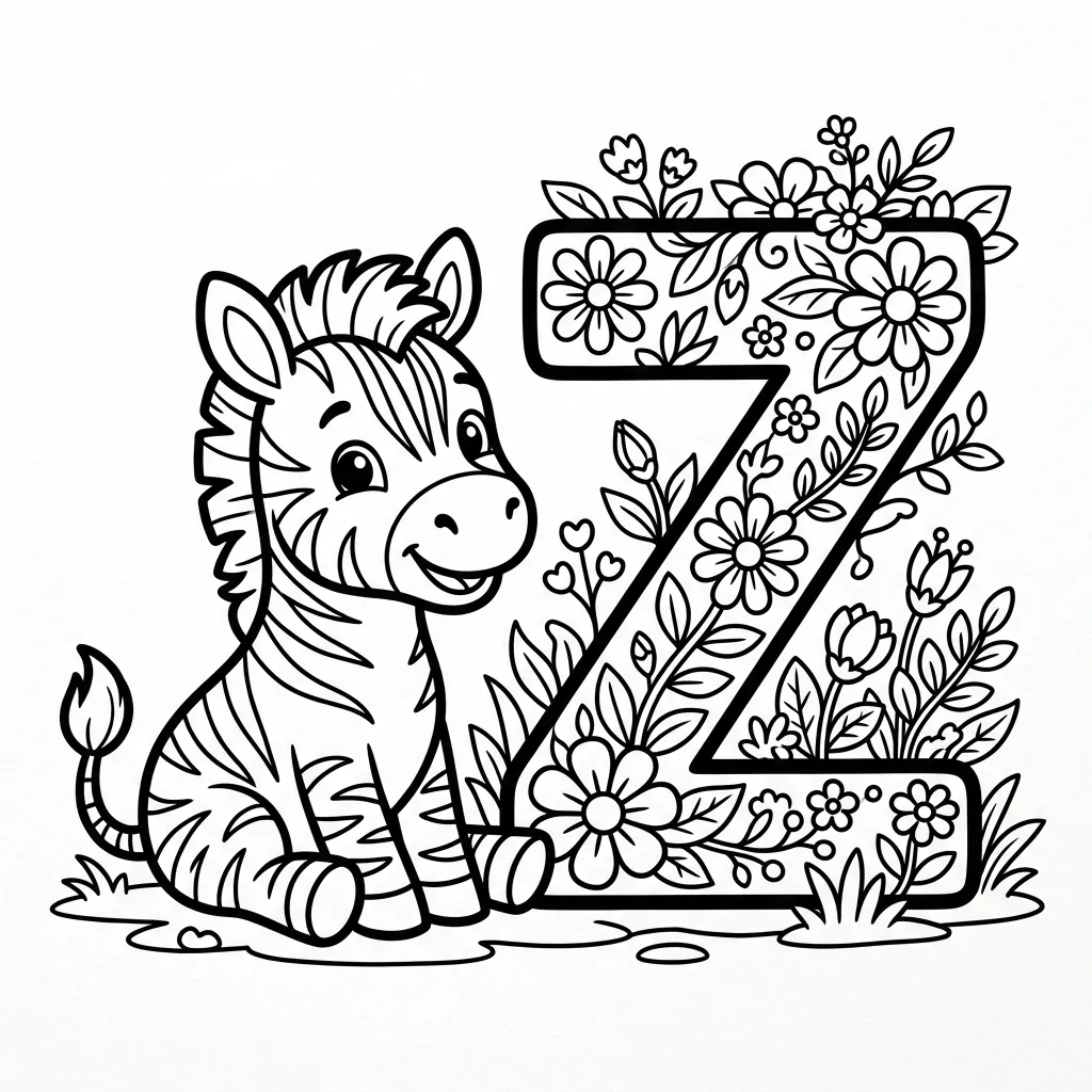 Letter Z-bloemen kleurplaat 14 Letter Z bloemen kleurplaat 6