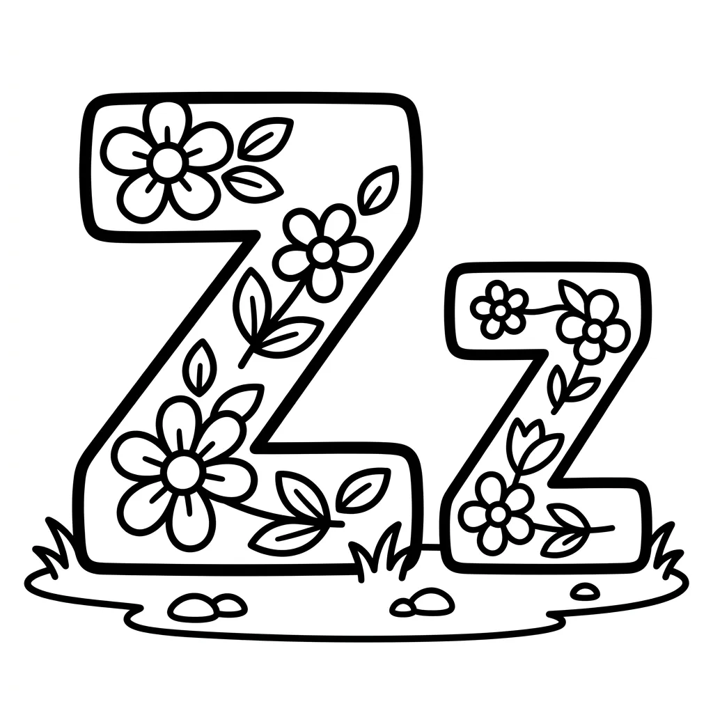 Letter Z-bloemen kleurplaat 15 Letter Z bloemen kleurplaat 7