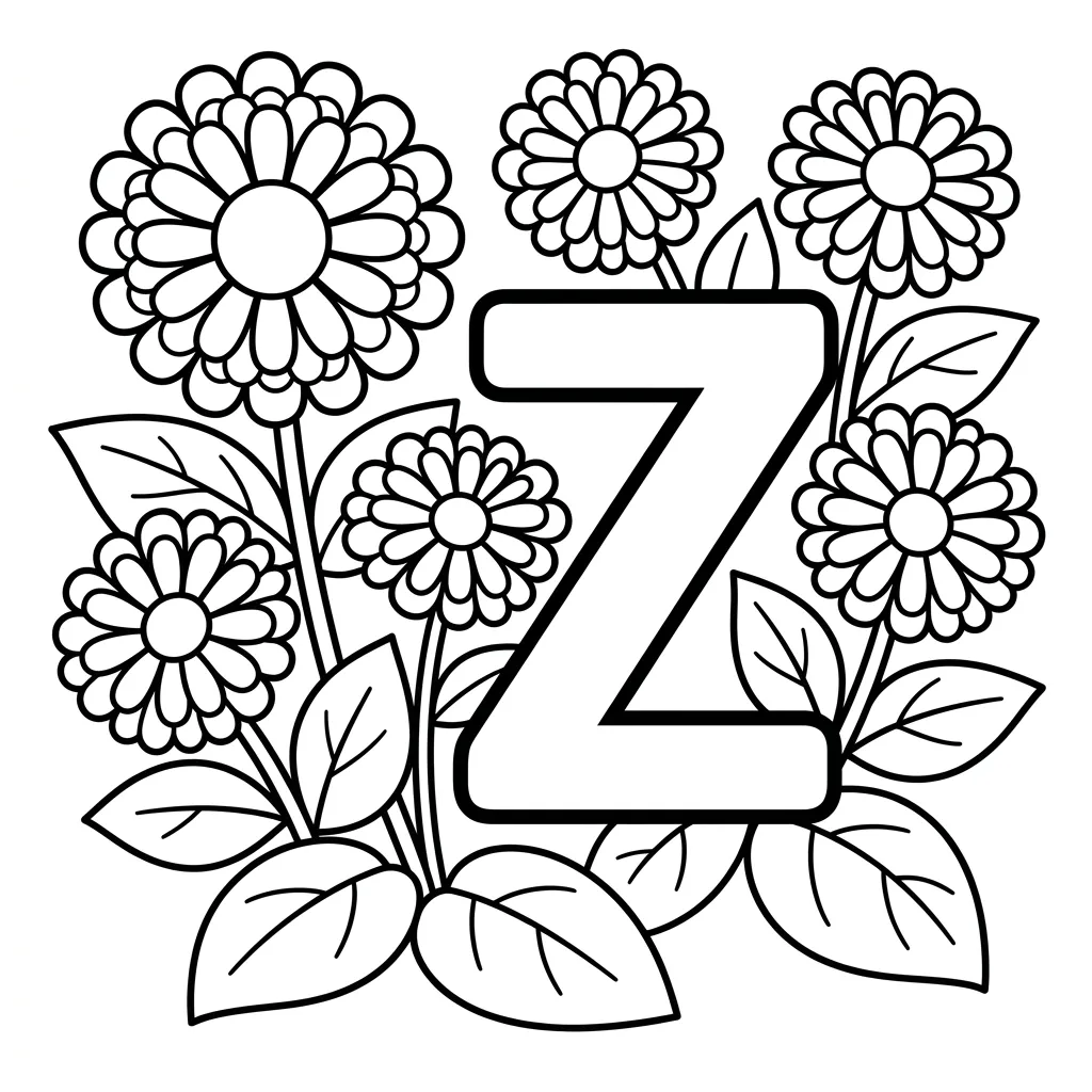 Letter Z-bloemen kleurplaat 8 Letter Z bloemen kleurplaat