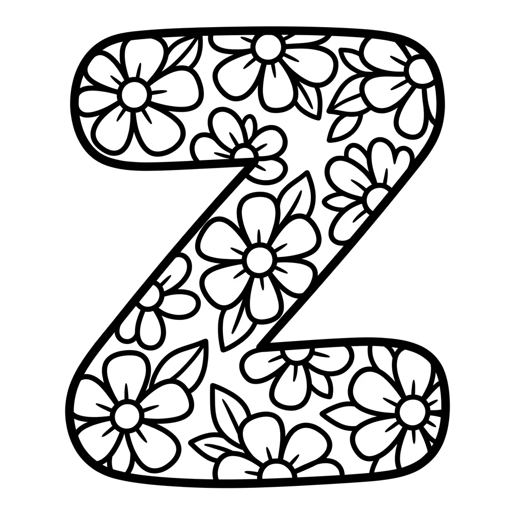 Letter Z-bloemen kleurplaat 9 Letter Z bloemen kleurplaat 1