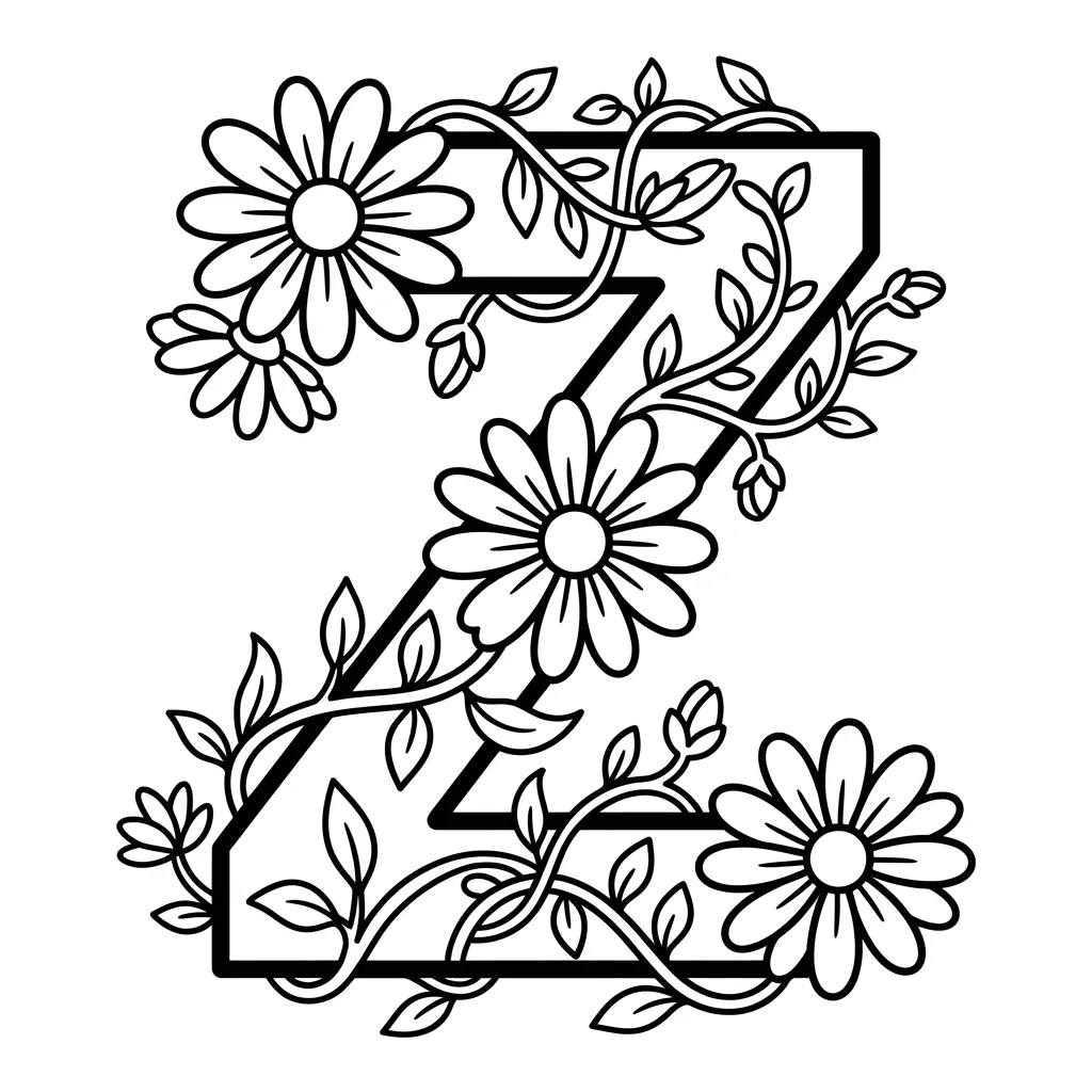 Letter Z-bloemen kleurplaat 10 Letter Z bloemen kleurplaat 2