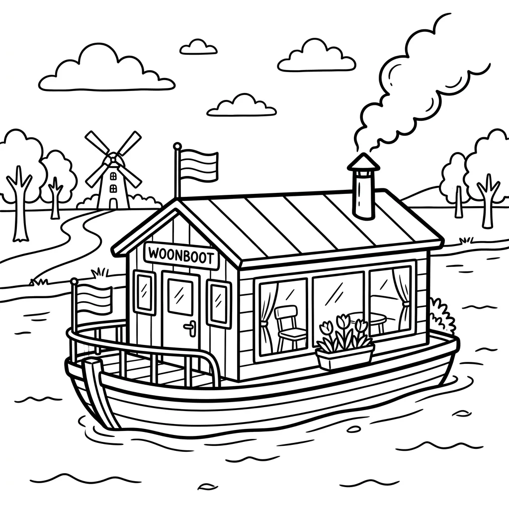 Woonboot kleurplaat 6