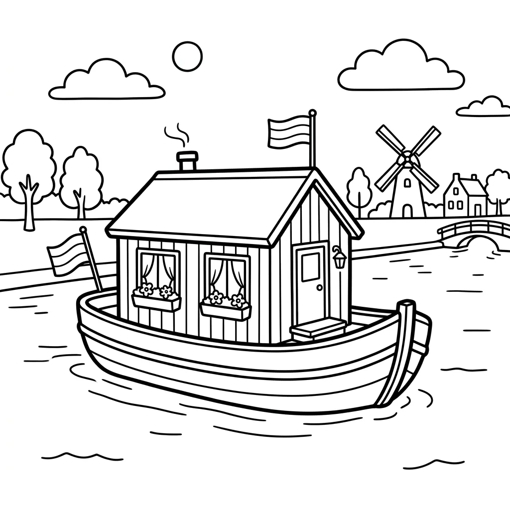 Woonboot kleurplaat 10