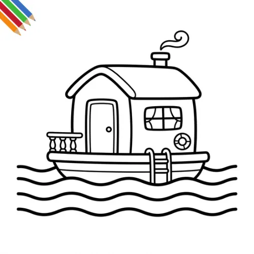 Woonboot kleurplaat thumbnail